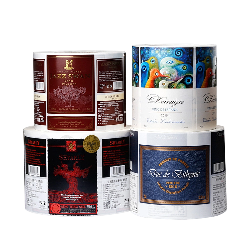 ملصق زجاجة نبيذ منقوش برقائق غير لامعة