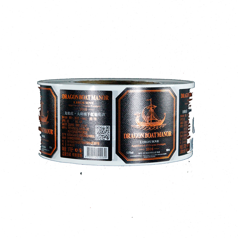 ملصق زجاجة نبيذ منقوش برقائق غير لامعة