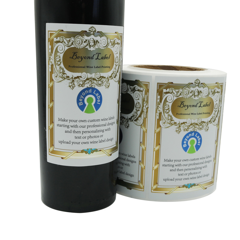 ملصق زجاجة نبيذ منقوش برقائق غير لامعة