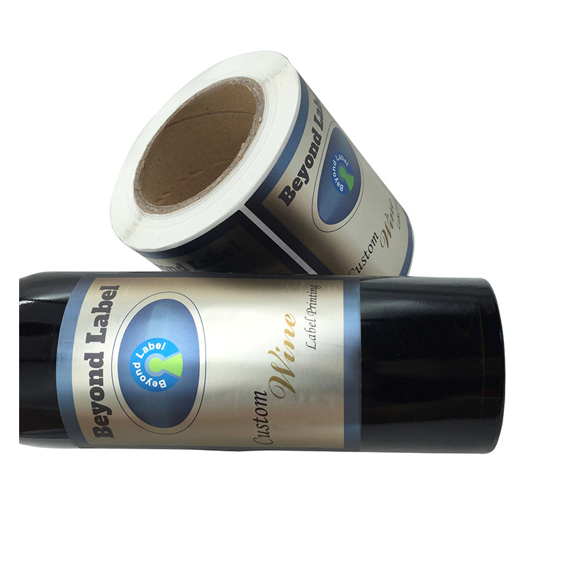 ملصق زجاجة نبيذ منقوش برقائق غير لامعة