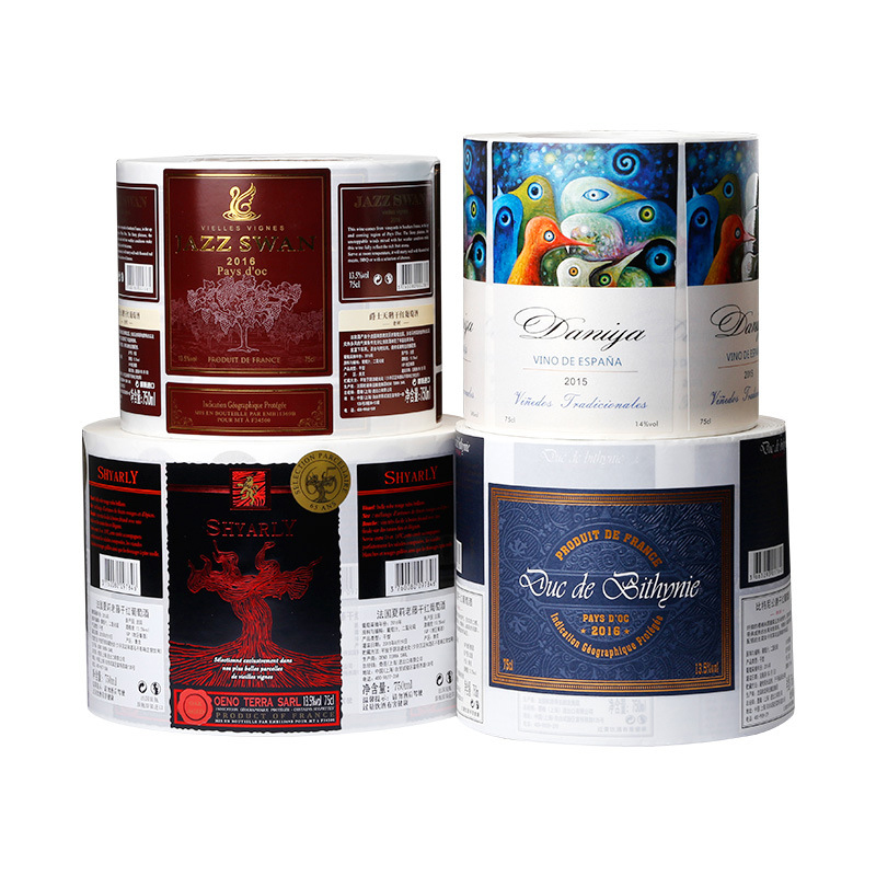 ملصق زجاجة نبيذ منقوش برقائق غير لامعة