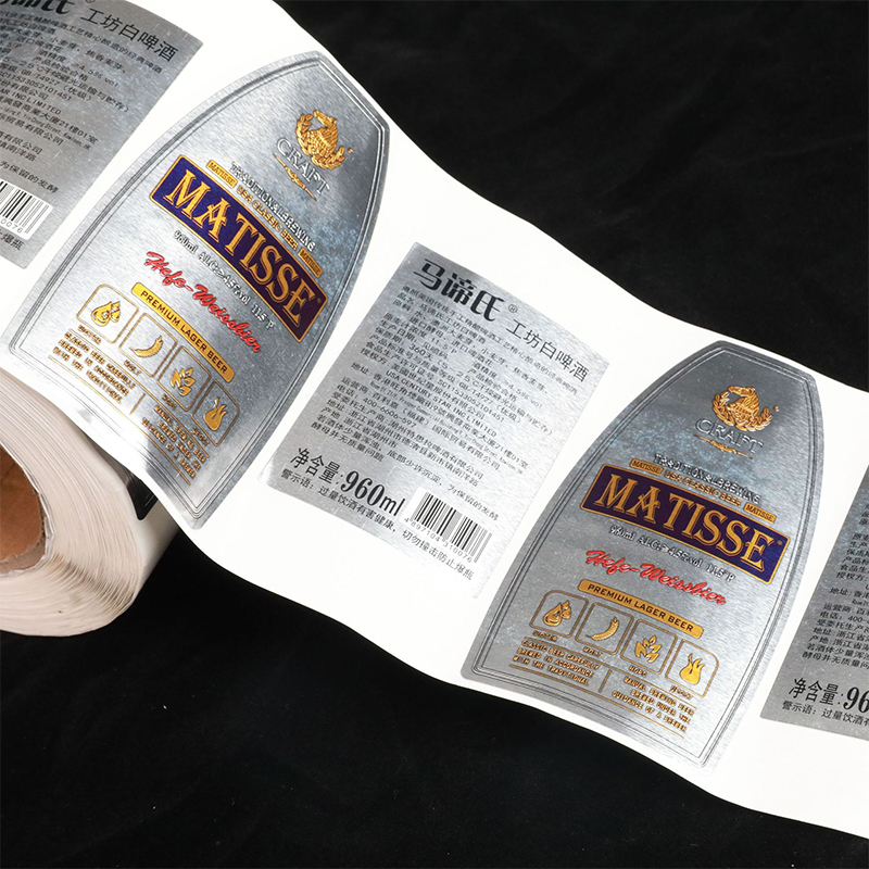 ملصق زجاجة نبيذ منقوش برقائق غير لامعة